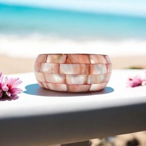 Vintage Pink Mosaic Artisan Shell Bangle
